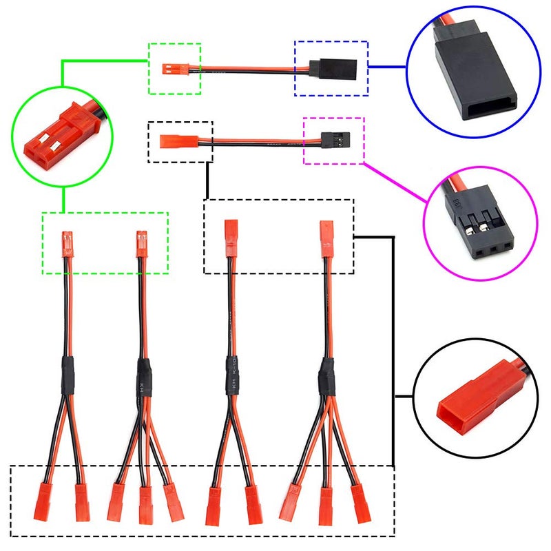 elechawk 6PCS JST Plug Splitter JST Male Female Y Cable JST Y Parallel Adapter Harness JST to JR Adapter for Traxxas TRX-4 RC Car Crawler Truck Cooling Fan ESC Battery Motor - Image 2